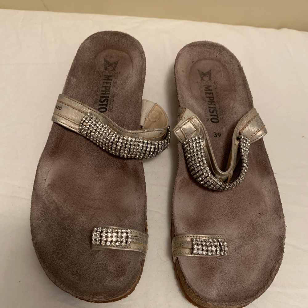 Mephisto Silver Sandals with Crystal Embellishments - 8.5